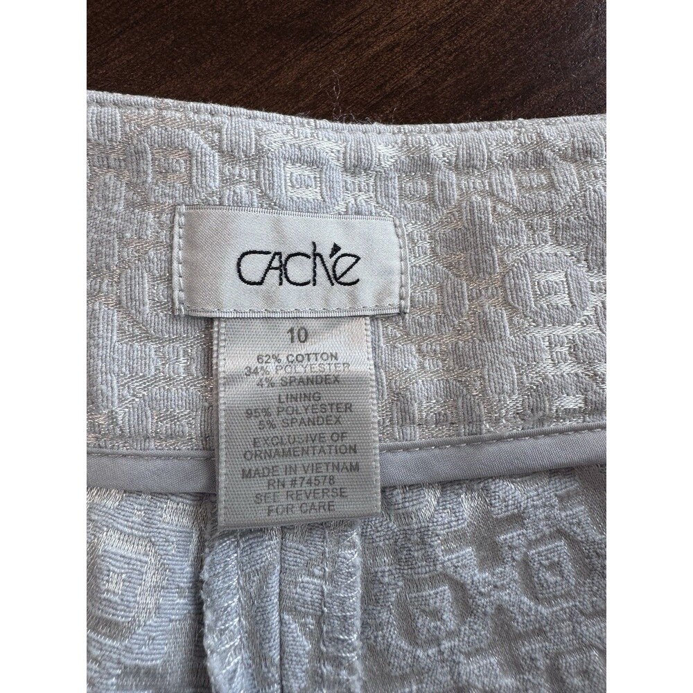 CACHE Silver and White embroidered dress straight Pants, Zipper Hems, Size 10 - Picture 4 of 9